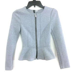 Divided by H&M Women Heather Gray Jacket Blazer Zip Up Peplum Hem Size 2